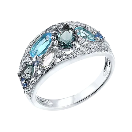 Product image of the product “Women's Ring “Coloured Stones with Pavé” in 925 Sterling Silver with Cubic Zirconia ”