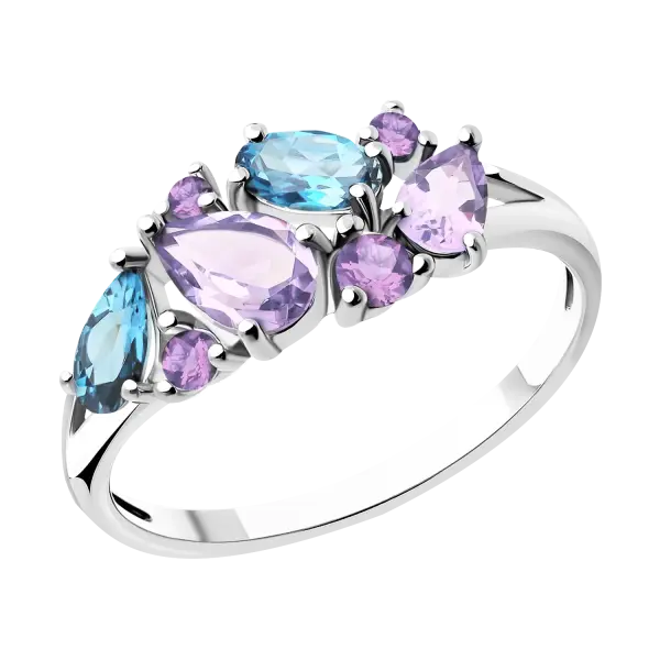 Artikelbild des Artikels “Damenring „Bunte Steintraube“ aus 925 Silber mit Zirkonia und Topas “