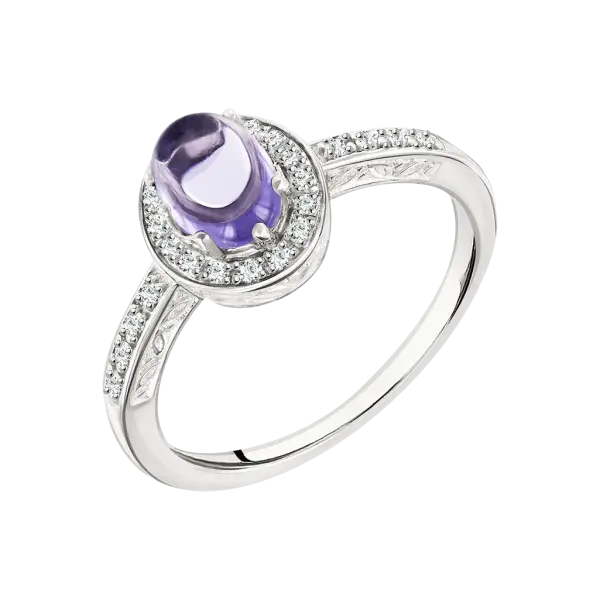 Artikelbild des Artikels “Damenring „Cabochon im Steinkranz“ aus 925 Silber mit Zirkonia und Amethyst “