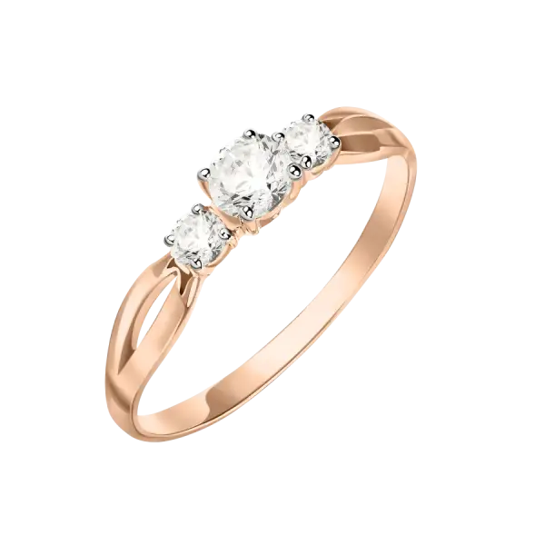 Artikelbild des Artikels “Damenring „Drei Steine im Schwung“ aus 585 Rotgold mit Zirkonia und Swarovski-Kristallen “