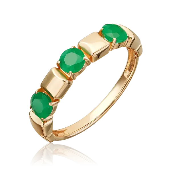 Artikelbild des Artikels “Damenring „Drei Steine mit Plättchen“ aus 585 Gelbgold mit Smaragd “