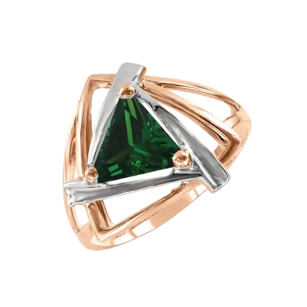 Artikelbild des Artikels “Damenring „Dreieck mit Rahmen“ aus 585 Bicolor-Gold mit Smaragd “