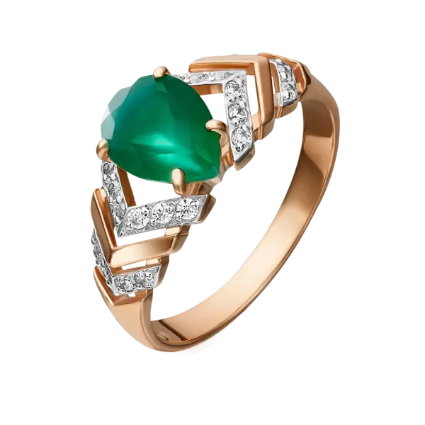 Artikelbild des Artikels “Damenring „Dreieck mit Winkelmuster“ aus 585 Rotgold mit Zirkonia “