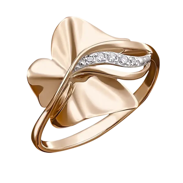 Product image of the product “Women's Ring “Folded Leaf with Stone Row” in 585 Rose Gold with Cubic Zirconia ”