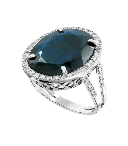 Product image of the product “Women's Ring “Large Oval in Stone Halo” in 585 White Gold with Diamonds and Sapphire ”