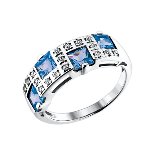 Product image of the product “Women's Ring “Squares with Rows of Stones” in 925 Sterling Silver with Cubic Zirconia and Topaz ”