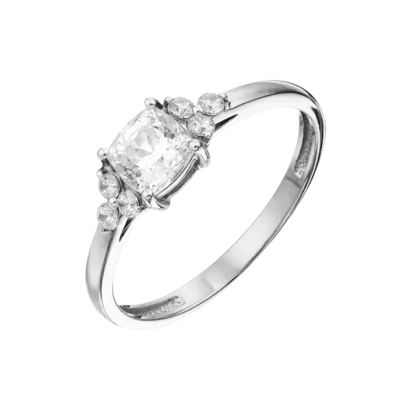 Product image of the product “Women's Ring “Cushion Cut with Side Stones” in 585 White Gold with Cubic Zirconia ”
