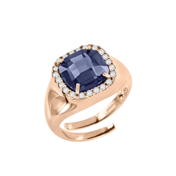 Product image of the product “Women's Ring “Cushion Stone with Stone Halo” in Gold-Plated 925 Sterling Silver with Cubic Zirconia and Synthetic Sapphire ”