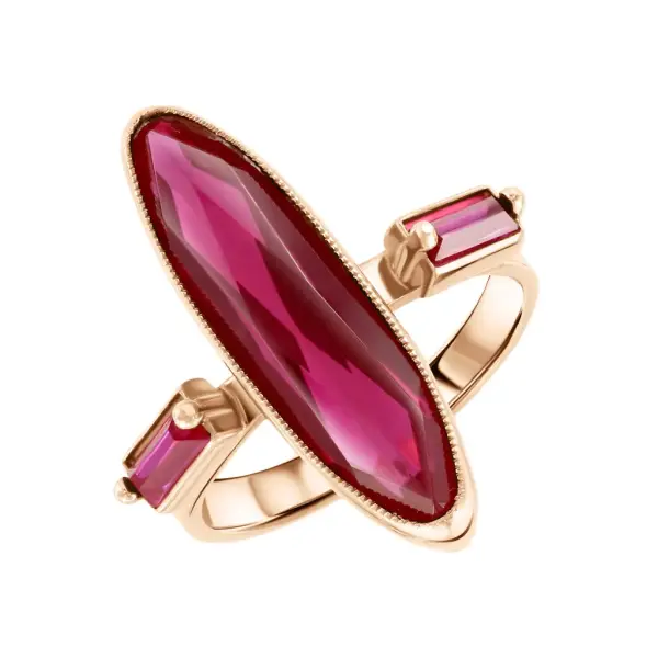 Product image of the product “Women's Ring “Long Navette with Baguettes” in 585 Rose Gold with Synthetic Ruby ”