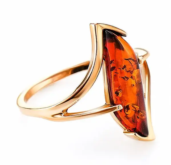 Product image of the product “Women's Ring “Long Curved Bar” in Gold-Plated 925 Sterling Silver with Amber ”