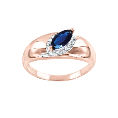 Artikelbild des Artikels “Damenring „Marquise mit Steinbogen“ aus 585 Rotgold mit Brillanten und Saphir “