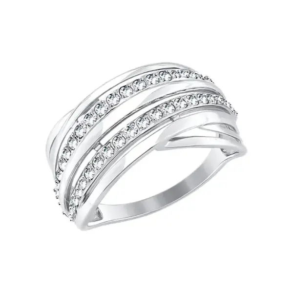 Artikelbild des Artikels “Damenring „Mehrere Steinreihen“ aus 585 Weißgold mit Zirkonia und Swarovski-Kristallen “
