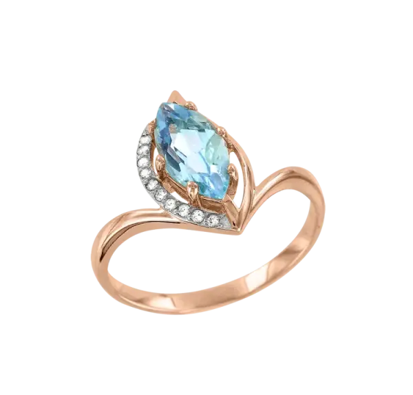 Artikelbild des Artikels “Damenring „Navette mit Steinbogen“ aus 585 Rotgold mit Zirkonia und Topas “