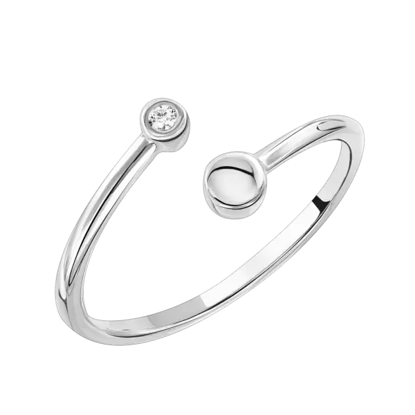 Artikelbild des Artikels “Damenring „Offen mit Stein und Scheibe“ aus 585 Weißgold mit Brillanten “