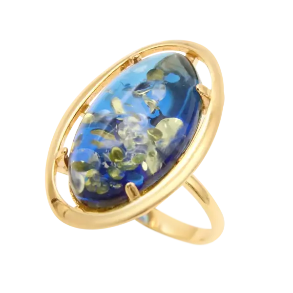 Artikelbild des Artikels “Damenring „Oval im Ovalrahmen“ aus 925 Silber vergoldet mit Bernstein “