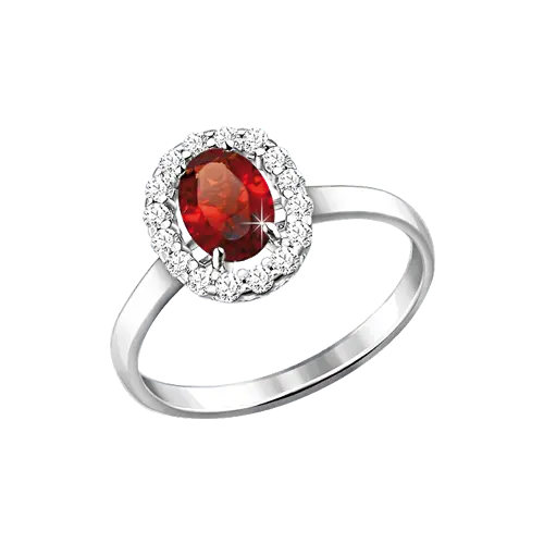 Artikelbild des Artikels “Damenring „Oval im Steinkranz“ aus 925 Silber mit Zirkonia und Granat “