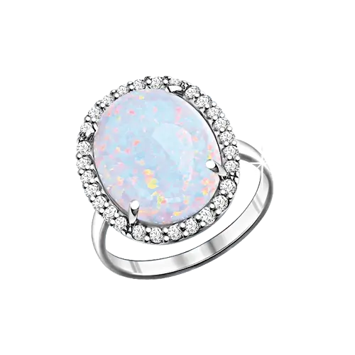 Product image of the product “Women's Ring “Oval in Stone Halo” in 925 Sterling Silver with Cubic Zirconia and Opal ”
