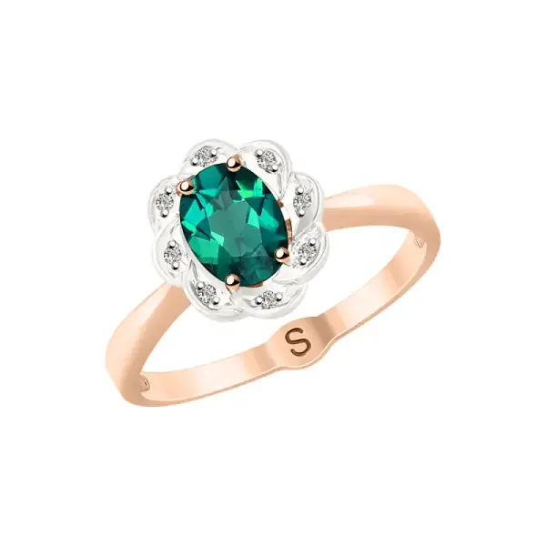 Product image of the product “Women's Ring “Oval with Floral Edge” in 585 Two-Tone Gold with Diamonds and Emerald ”