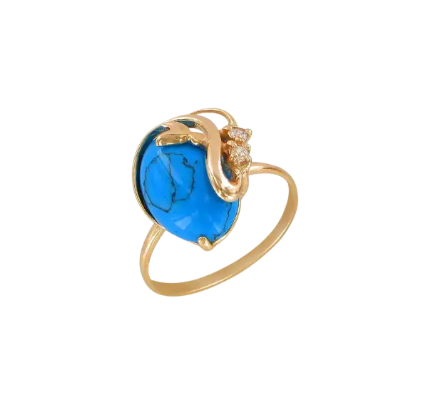 Product image of the product “Women's Ring “Oval with Sweep” in Gold-Plated 925 Sterling Silver with Cubic Zirconia and Turquoise ”