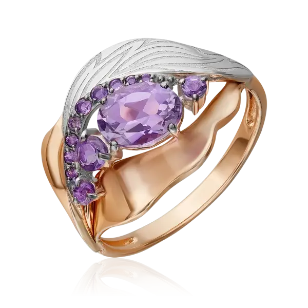 Product image of the product “Women's Ring “Oval with Stone Rows” in 585 Two-Tone Gold with Amethyst ”