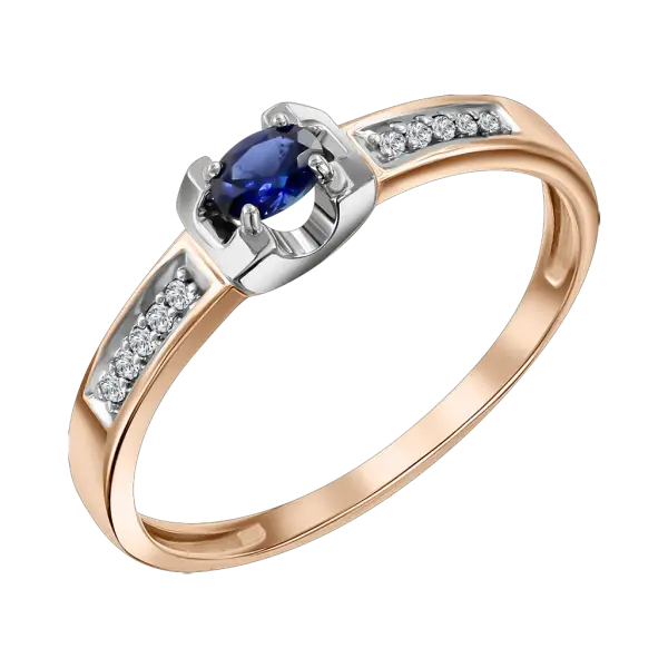 Artikelbild des Artikels “Damenring „Oval mit Steinschiene“ aus 585 Bicolor-Gold mit Brillanten und Saphir “