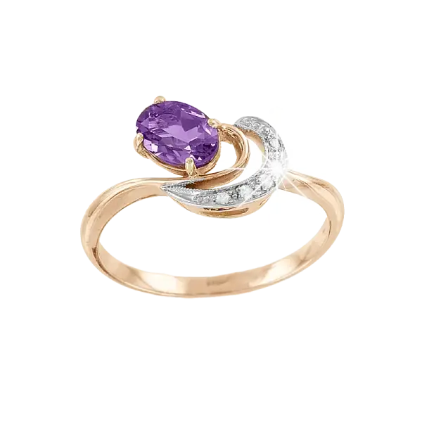 Artikelbild des Artikels “Damenring „Oval mit Welle“ aus 585 Rotgold mit Zirkonia und Amethyst “