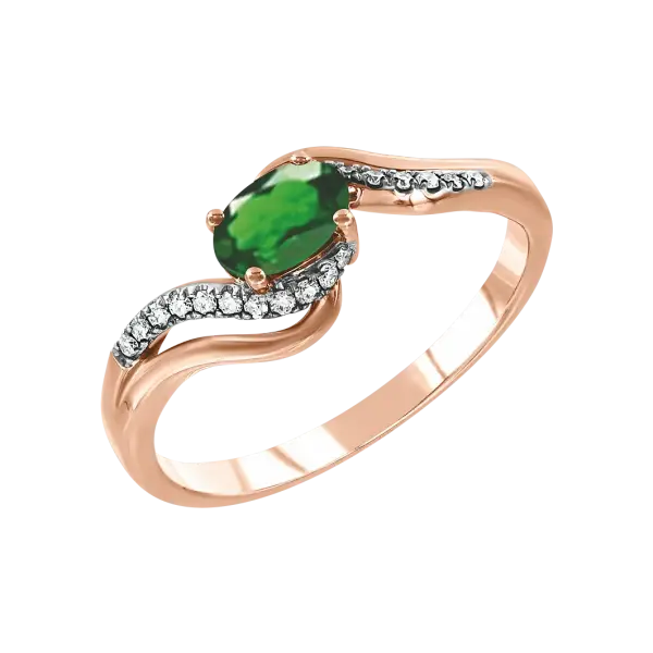 Product image of the product “Women's Ring “Oval with Swirl” in 585 Rose Gold with Diamonds and Emerald ”
