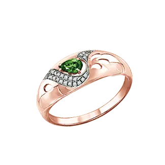Product image of the product “Women's Ring “Openwork Oval with Swirl” in 585 Rose Gold with Diamonds and Emerald ”
