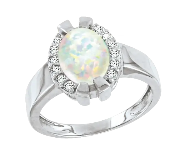 Product image of the product “Women's Ring “Oval Opal with Stone Halo” in 925 Sterling Silver with Cubic Zirconia and Opal ”