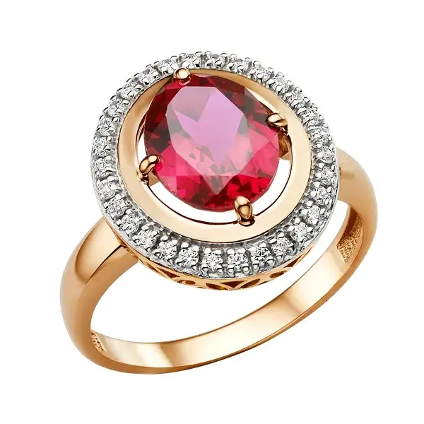 Product image of the product “Women's Ring “Oval Stone with Stone Halo” in 585 Rose Gold with Cubic Zirconia and Corundum ”