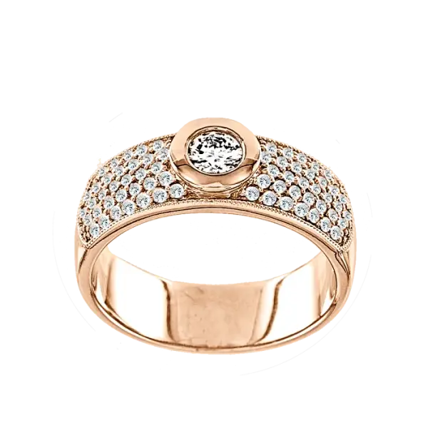 Product image of the product “Women's Ring “Wide Pavé with Solitaire” in 585 Rose Gold with Diamonds ”