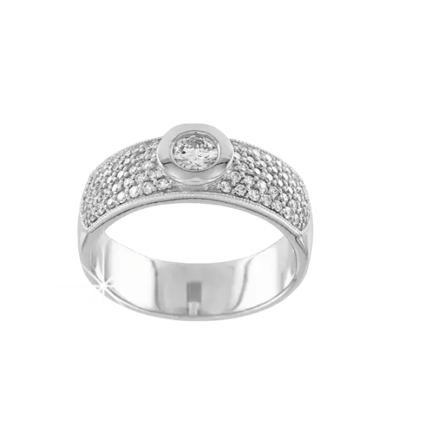 Product image of the product “Women's Ring “Pavé with Solitaire” in 585 White Gold with Diamonds ”
