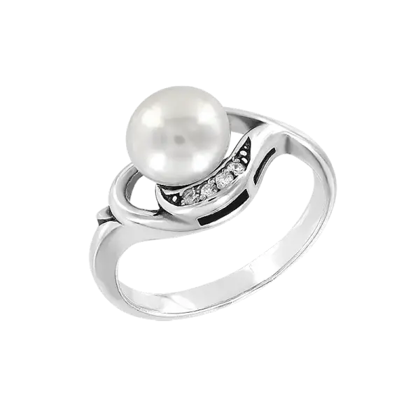 Artikelbild des Artikels “Damenring „Perle im Schwung“ aus 925 Silber mit Zirkonia und Perlen “