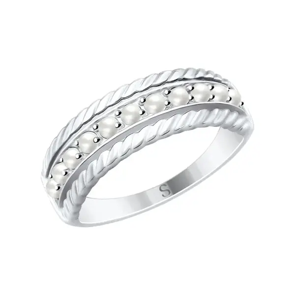Artikelbild des Artikels “Damenring „Perlenreihe mit Kordelrand“ aus 925 Silber mit Perlen und Swarovski-Kristallen “
