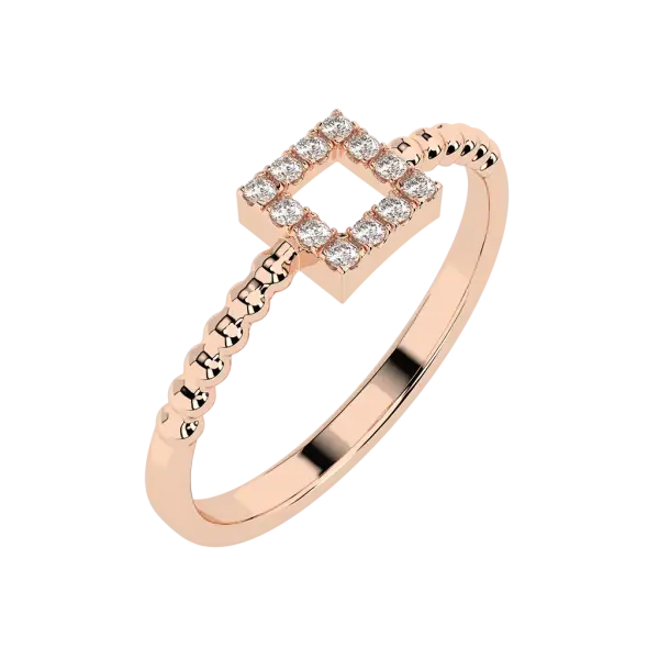 Artikelbild des Artikels “Damenring „Quadrat mit Kugelreihe“ aus 585 Rotgold mit Brillanten, 0,07 ct “