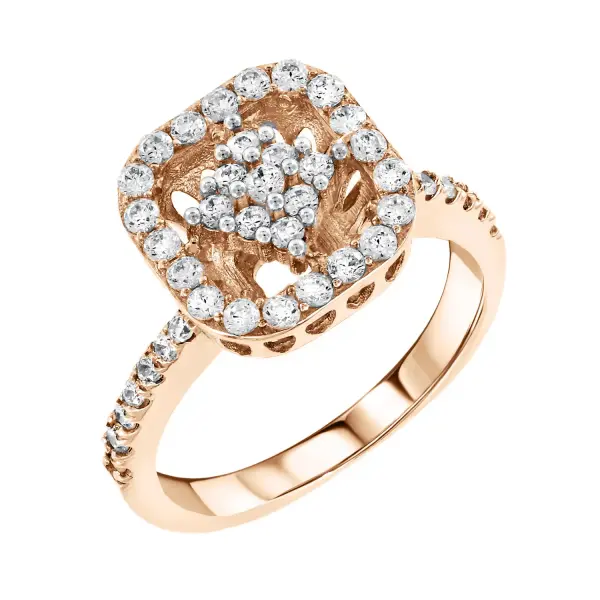 Artikelbild des Artikels “Damenring „Quadrat mit Steincluster“ aus 585 Rotgold mit Zirkonia “