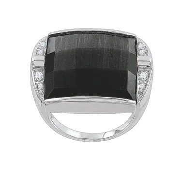 Artikelbild des Artikels “Damenring „Rechteck mit Seitensteinen“ aus 925 Silber mit Zirkonia und Katzenauge “