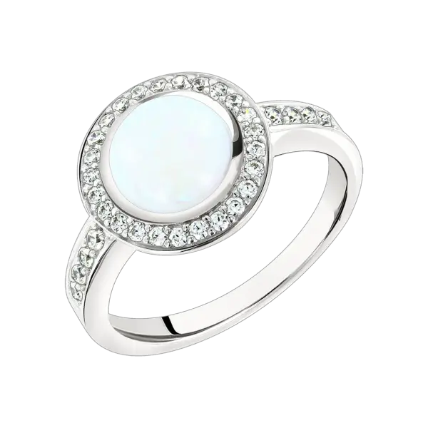 Artikelbild des Artikels “Damenring „Rund im Steinkranz“ aus 925 Silber mit Zirkonia und Opal “