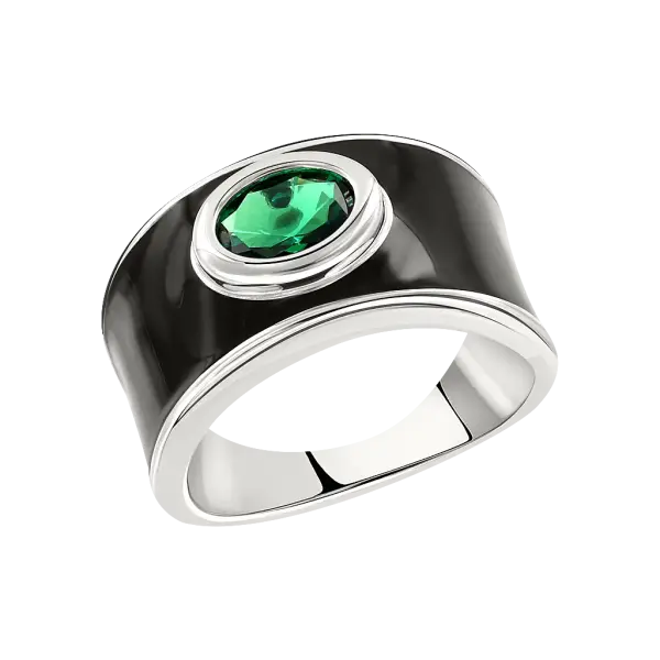Artikelbild des Artikels “Damenring „Schwarze Emaille mit Rundstein“ aus 925 Silber mit Zirkonia “