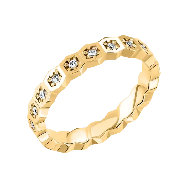 Artikelbild des Artikels “Damenring „Sechsecke mit Steinen“ aus 585 Gelbgold mit Zirkonia “