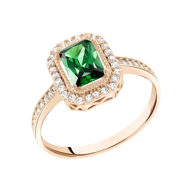 Artikelbild des Artikels “Damenring „Smaragdschliff mit Steinkranz“ aus 585 Rotgold mit Zirkonia “