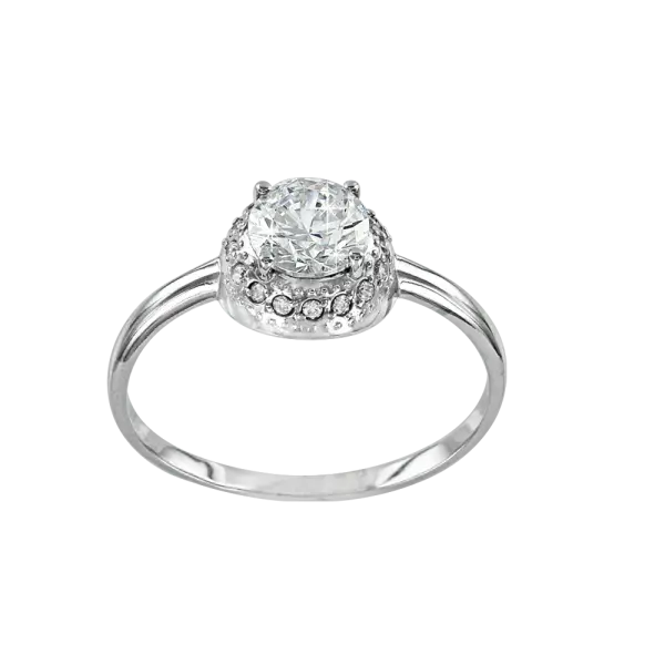 Product image of the product “Women's Ring “Solitaire in Stone Halo” in 585 White Gold with Cubic Zirconia and Swarovski Crystals ”