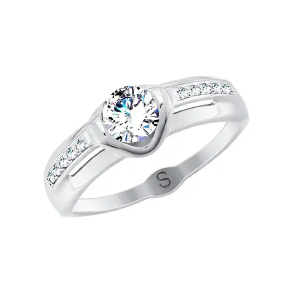 Artikelbild des Artikels “Damenring „Solitär in Herzfassung“ aus 585 Weißgold mit Zirkonia und Swarovski-Kristallen “