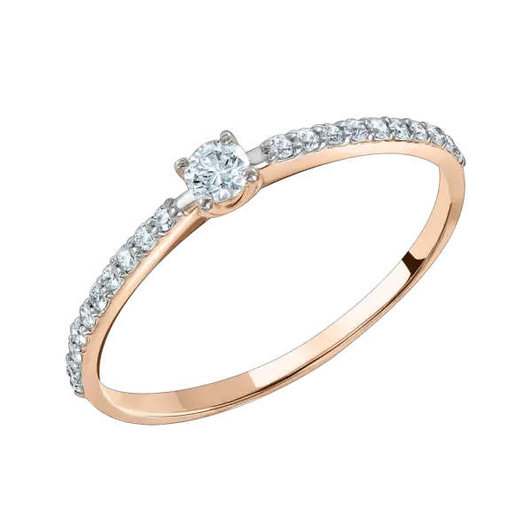 Artikelbild des Artikels “Damenring „Solitär mit Steinreihe“ aus 585 Rotgold mit Brillanten, 0,26 ct “
