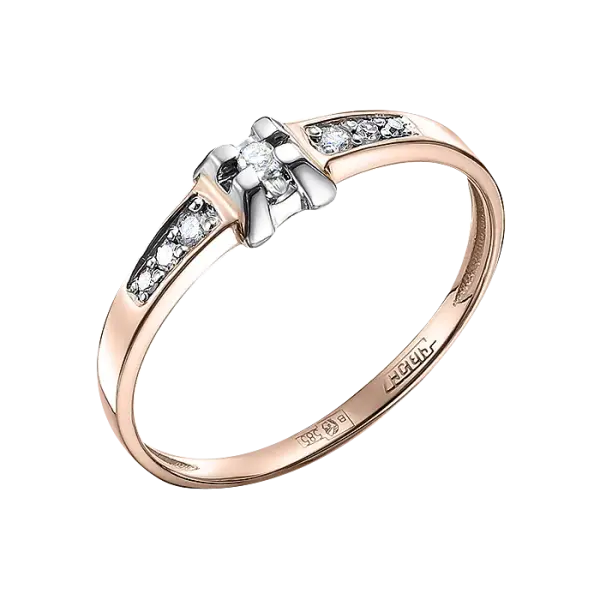 Artikelbild des Artikels “Damenring „Solitär mit Steinreihen“ aus 585 Bicolor-Gold mit Brillanten, 0,069 ct “