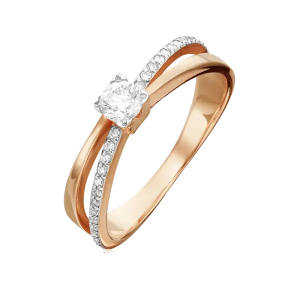 Artikelbild des Artikels “Damenring „Solitär mit Steinreihen“ aus 585 Rotgold mit Zirkonia, Ø 4 mm “