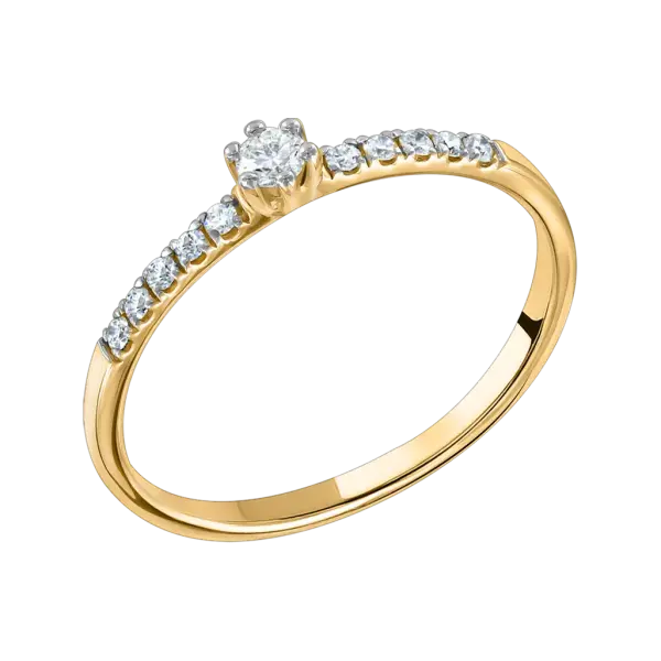 Artikelbild des Artikels “Damenring „Solitär mit Steinschultern“ aus 585 Gelbgold mit Brillanten, 0,17 ct “