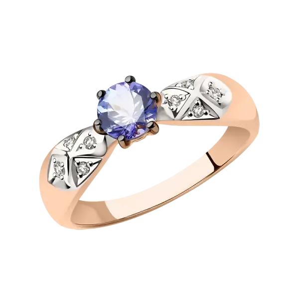 Product image of the product “Women's Ring “Solitaire with Decorative Panels” in 585 Two-Tone Gold with Diamonds ”