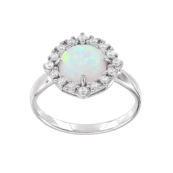 Artikelbild des Artikels “Damenring „Steinkranz eckig“ aus 925 Silber mit Zirkonia und Opal “