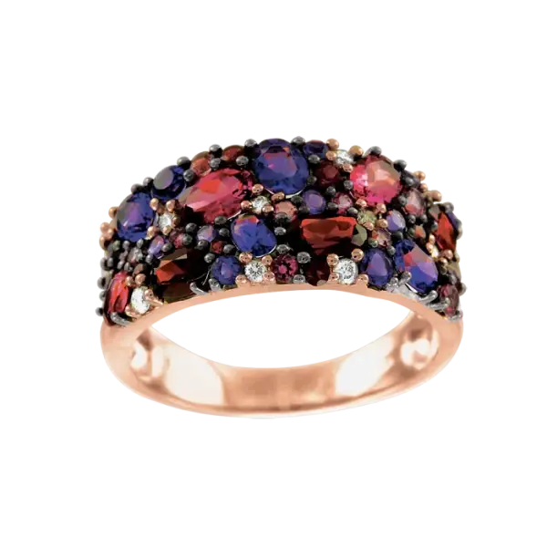Artikelbild des Artikels “Damenring „Steinmosaik breit“ aus 585 Rotgold mit Amethyst und Granat “